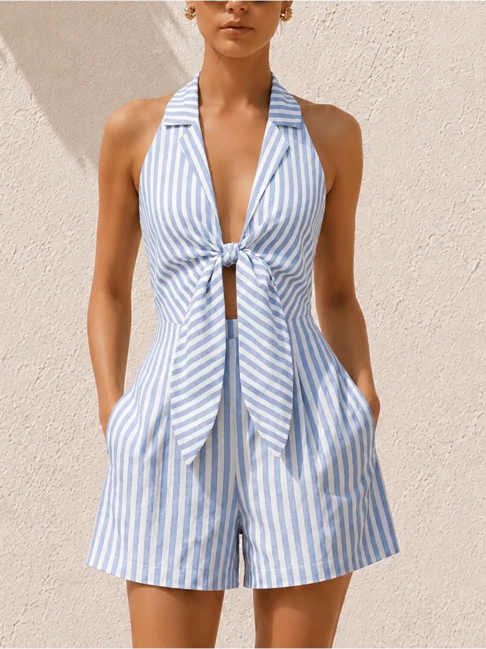 NWT 🦋 Commense Striped Tie Frint Romper - Picture 1 of 14
